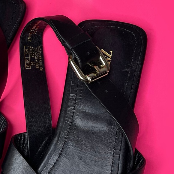 Zara Black Leather Sandals with Ankle Strap - Picture 3 of 5